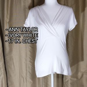 Ann Taylor White Ruffled V-neck Blouse. Size Medium.